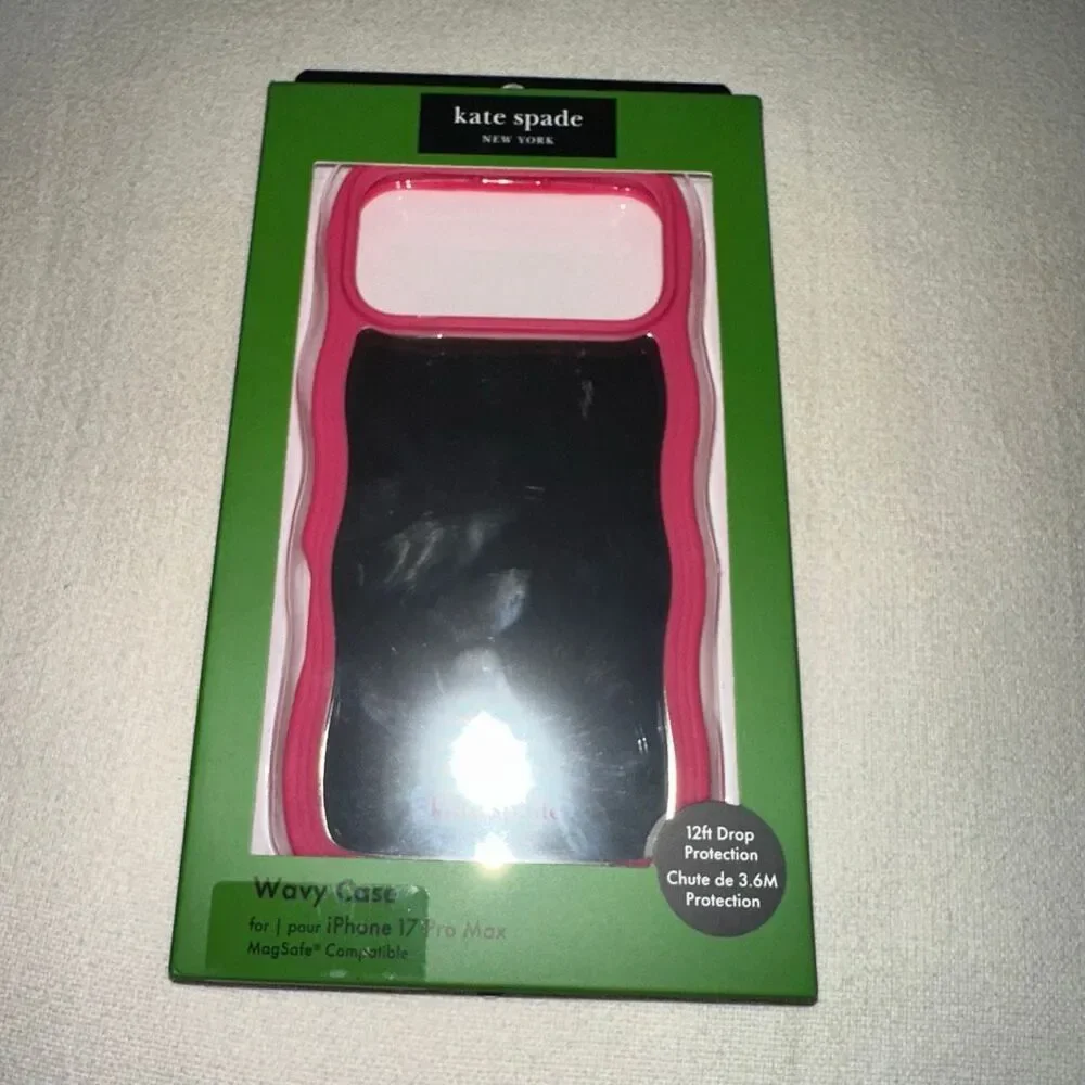 Kate Spade New York iPhone 17 Pro Max Phone Case Bright Pink Wavy Mirror NWT